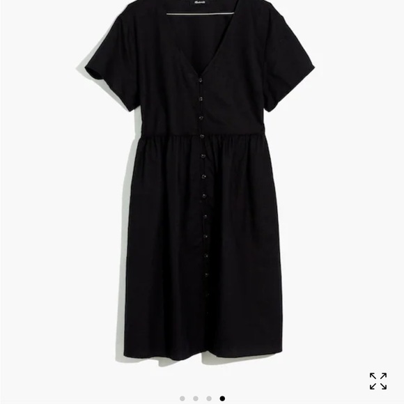 Like new Madewell black linen blend ‘Alexandra’ button down V neck pocket dress - Picture 4 of 5